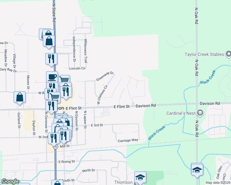 map of restaurants, bars, coffee shops, grocery stores, and more near 710 Surfwood Lane in Davison