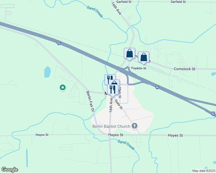 map of restaurants, bars, coffee shops, grocery stores, and more near 14695 16th Avenue in Marne