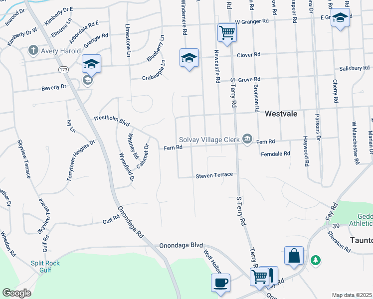 map of restaurants, bars, coffee shops, grocery stores, and more near 801 Fern Road in Syracuse