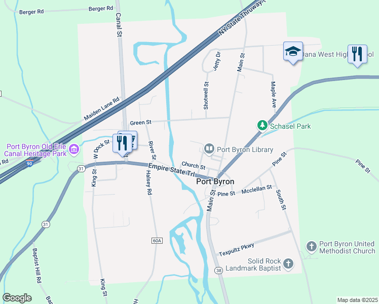 map of restaurants, bars, coffee shops, grocery stores, and more near 27 Church Street in Port Byron