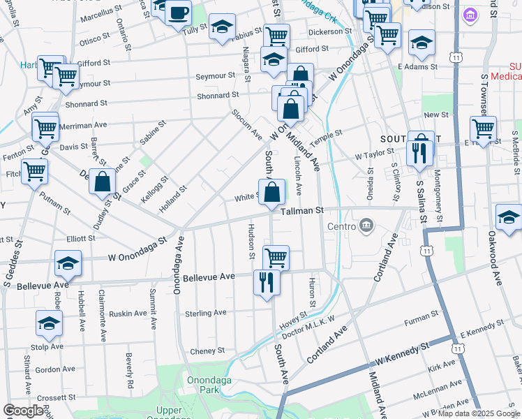 map of restaurants, bars, coffee shops, grocery stores, and more near 706 Tallman Street in Syracuse