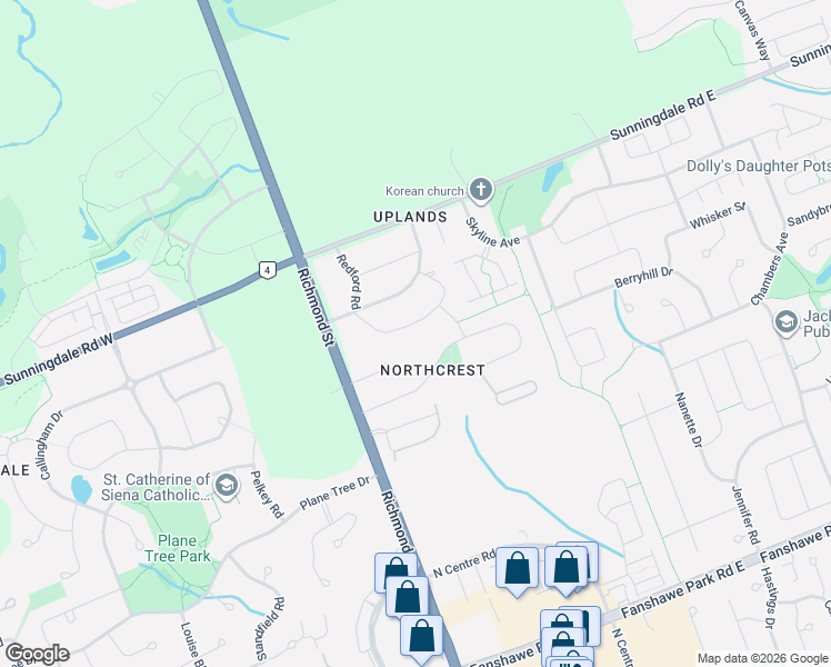 map of restaurants, bars, coffee shops, grocery stores, and more near 27 Redford Road in London