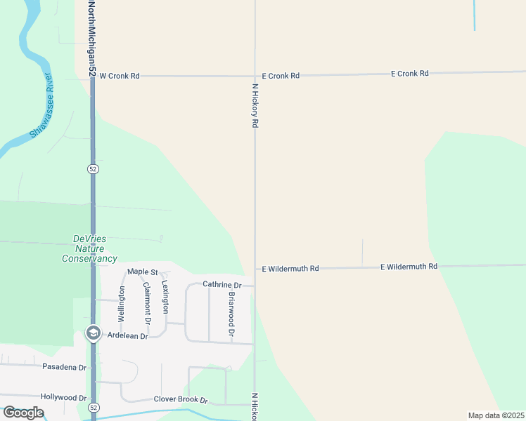 map of restaurants, bars, coffee shops, grocery stores, and more near 2648 North Hickory Road in Owosso