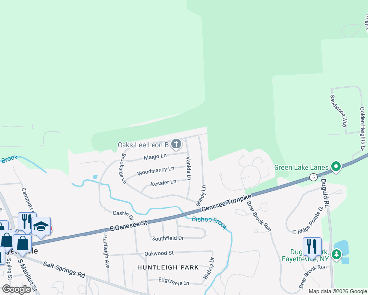 map of restaurants, bars, coffee shops, grocery stores, and more near 111 Vanida Lane in Fayetteville