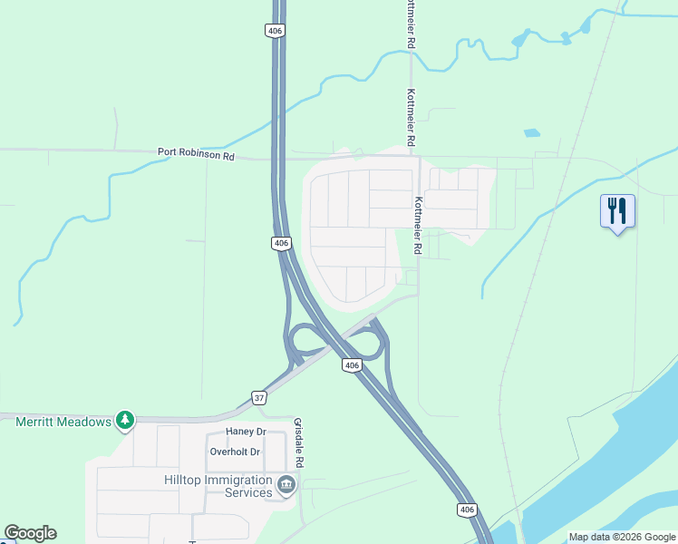 map of restaurants, bars, coffee shops, grocery stores, and more near 17 Vaughn Drive in Welland