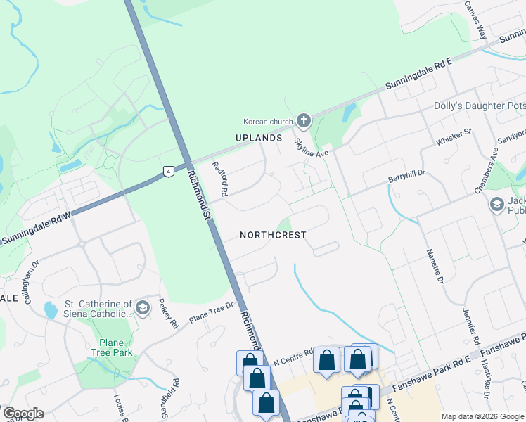 map of restaurants, bars, coffee shops, grocery stores, and more near 24 Redford Road in London