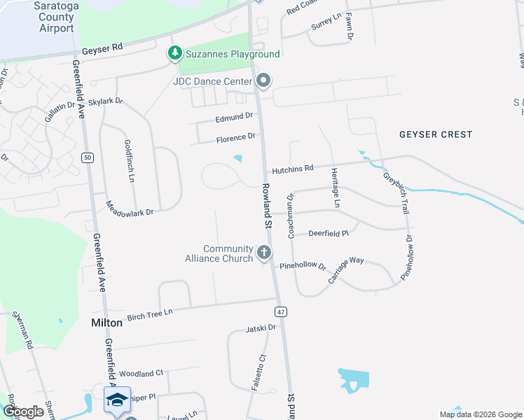 map of restaurants, bars, coffee shops, grocery stores, and more near 283 Rowland Street in Ballston Spa