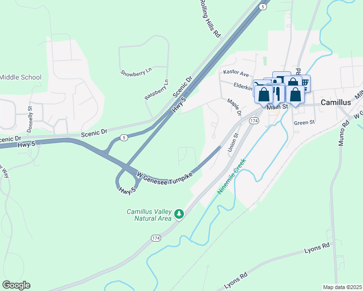 map of restaurants, bars, coffee shops, grocery stores, and more near 112 Camillus Drive in Camillus