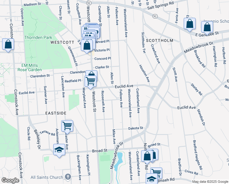 map of restaurants, bars, coffee shops, grocery stores, and more near 217 Strong Ave in Syracuse