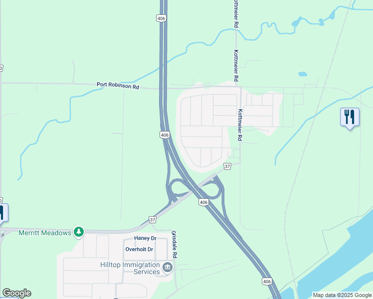 map of restaurants, bars, coffee shops, grocery stores, and more near 93 Esther Crescent in Welland