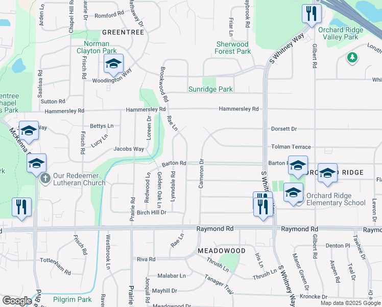 map of restaurants, bars, coffee shops, grocery stores, and more near 1509 Rae Lane in Madison