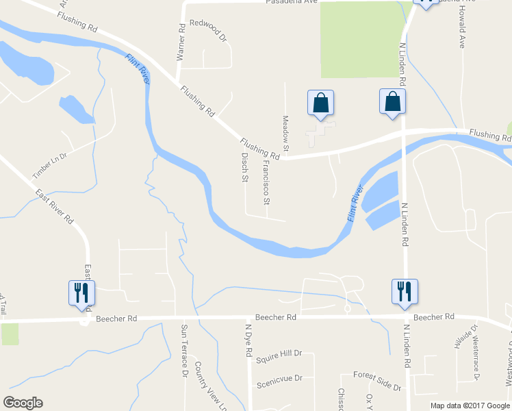 map of restaurants, bars, coffee shops, grocery stores, and more near 2157 Francisco Street in Flushing