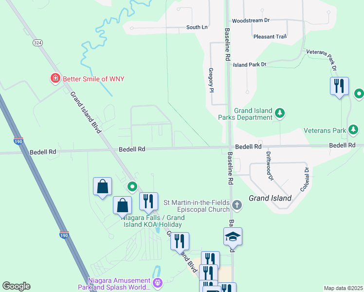 map of restaurants, bars, coffee shops, grocery stores, and more near 2131 Bedell Road in Grand Island