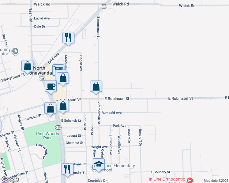 map of restaurants, bars, coffee shops, grocery stores, and more near 51 Cramer Street in North Tonawanda