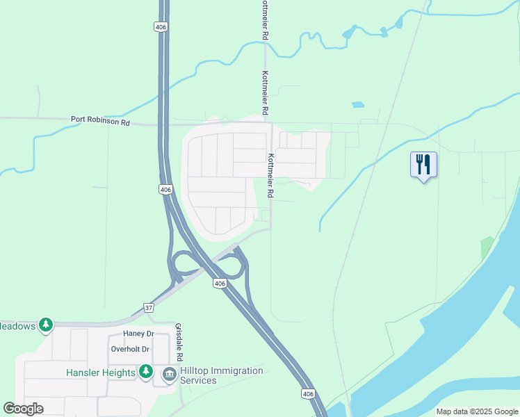 map of restaurants, bars, coffee shops, grocery stores, and more near 1401 Kottmeier Road in Welland
