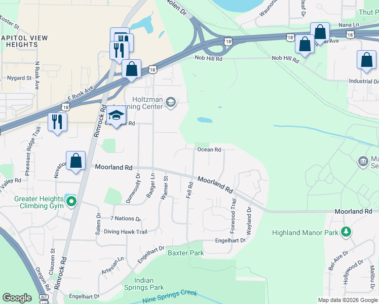 map of restaurants, bars, coffee shops, grocery stores, and more near 837 Ocean Road in Madison