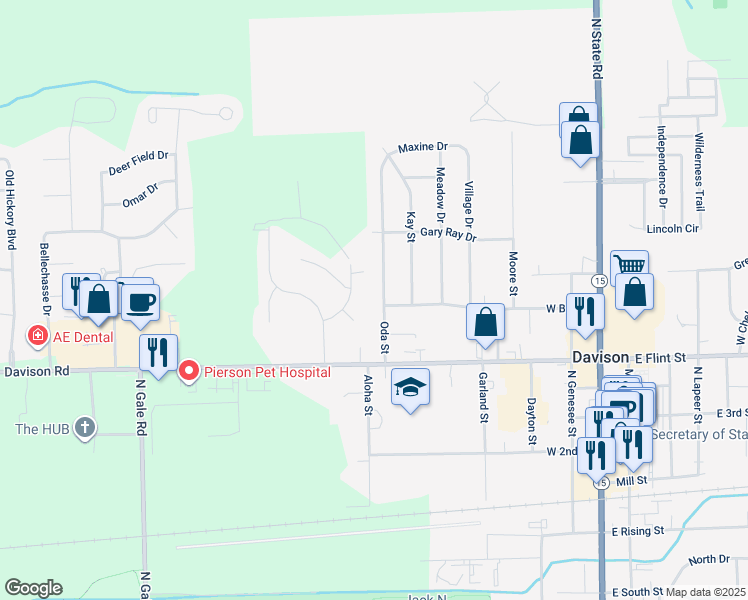 map of restaurants, bars, coffee shops, grocery stores, and more near 713 Oda Street in Davison