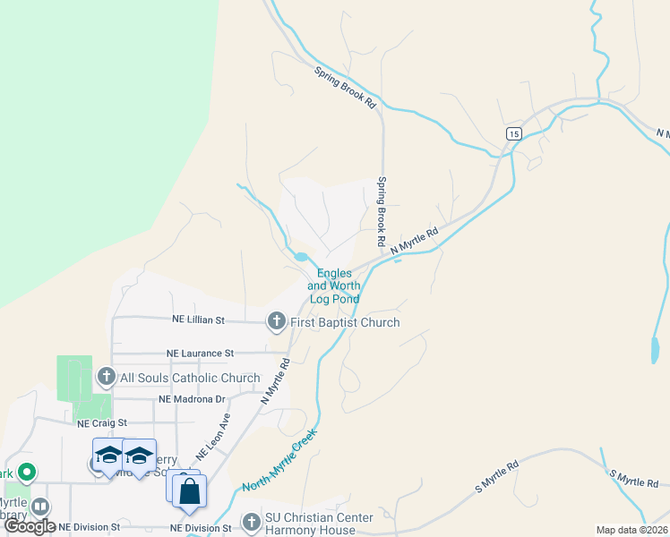 map of restaurants, bars, coffee shops, grocery stores, and more near 1770 North Myrtle Road in Myrtle Creek