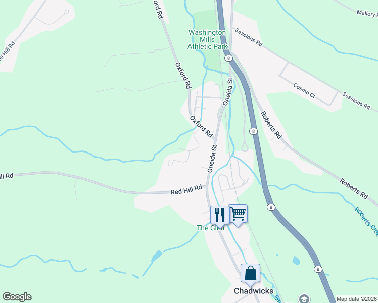 map of restaurants, bars, coffee shops, grocery stores, and more near 2 Rockport Road in New Hartford