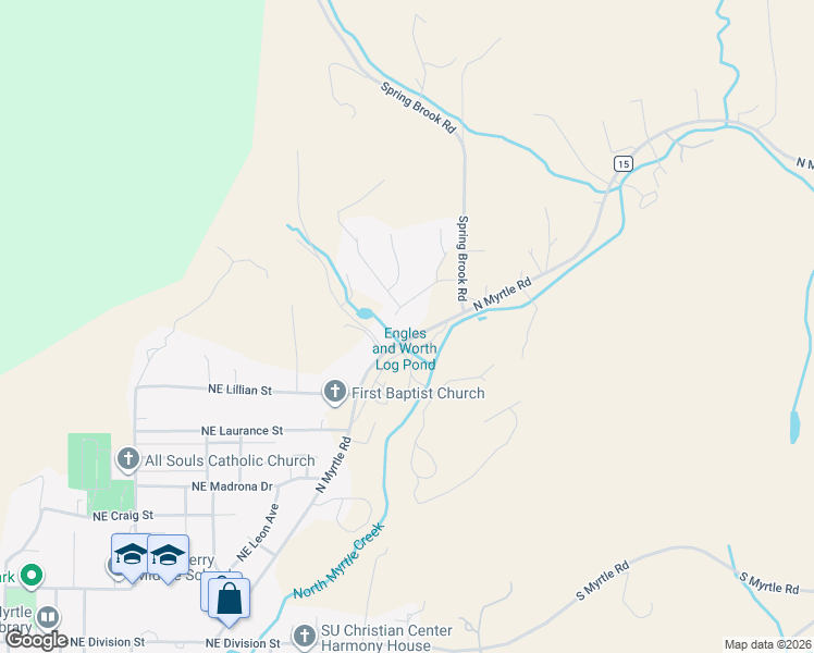 map of restaurants, bars, coffee shops, grocery stores, and more near 1770 North Myrtle Road in Myrtle Creek