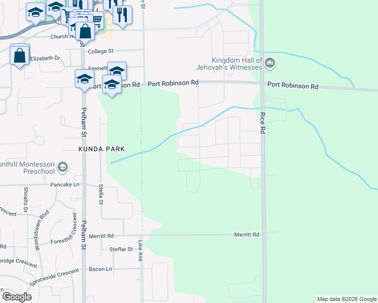 map of restaurants, bars, coffee shops, grocery stores, and more near Steve Bauer Trail in Pelham