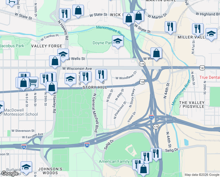 map of restaurants, bars, coffee shops, grocery stores, and more near 465 North 50th Street in Milwaukee