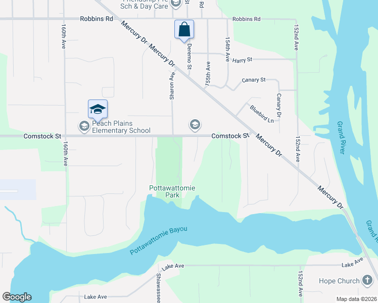 map of restaurants, bars, coffee shops, grocery stores, and more near 14779 Williams Avenue in Grand Haven