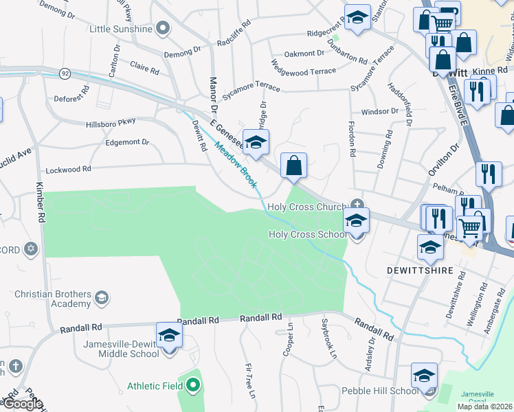 map of restaurants, bars, coffee shops, grocery stores, and more near 226 Dewitt Road in Syracuse