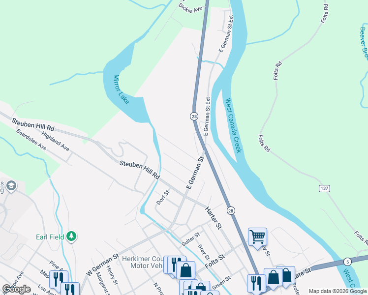 map of restaurants, bars, coffee shops, grocery stores, and more near 524 Lake St in Herkimer