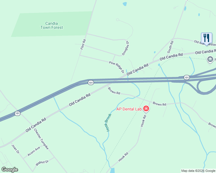 map of restaurants, bars, coffee shops, grocery stores, and more near 4 Brown Road in Candia