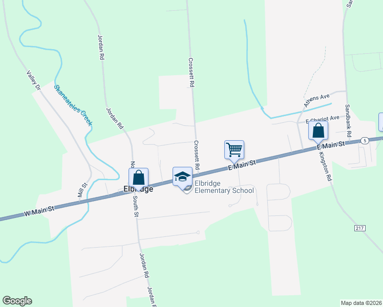 map of restaurants, bars, coffee shops, grocery stores, and more near 5480 Crossett Road in Elbridge