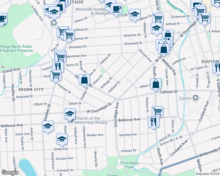 map of restaurants, bars, coffee shops, grocery stores, and more near 328 Holland Street in Syracuse