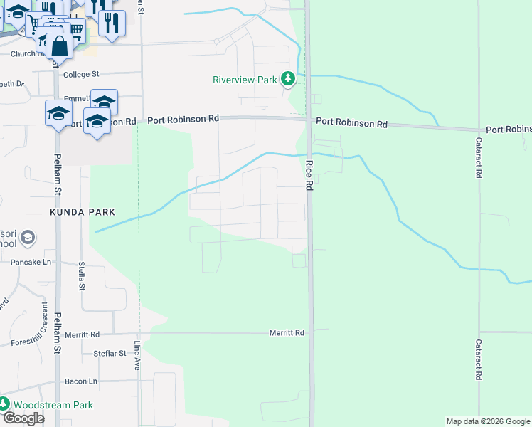 map of restaurants, bars, coffee shops, grocery stores, and more near 17 Samuel Avenue in Thorold