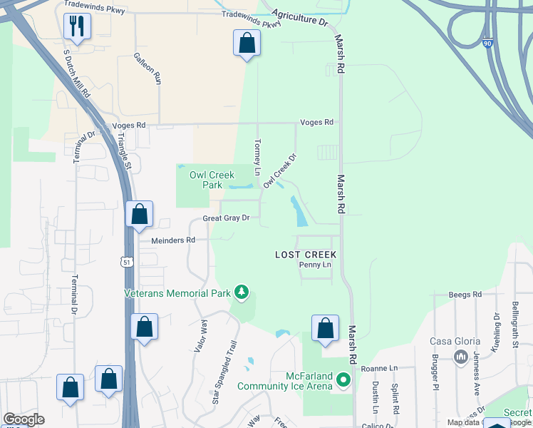map of restaurants, bars, coffee shops, grocery stores, and more near 4117 Owl Creek Drive in Madison