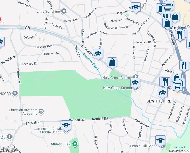 map of restaurants, bars, coffee shops, grocery stores, and more near 226 Dewitt Road in Syracuse