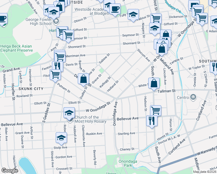 map of restaurants, bars, coffee shops, grocery stores, and more near 328 Holland Street in Syracuse