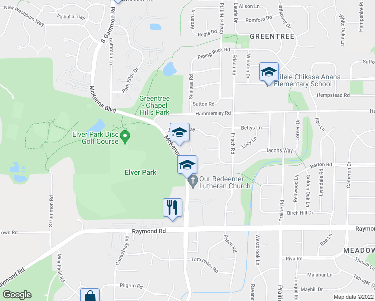 map of restaurants, bars, coffee shops, grocery stores, and more near 1517 McKenna Boulevard in Madison