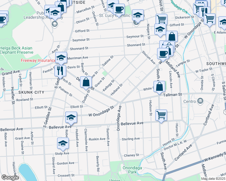 map of restaurants, bars, coffee shops, grocery stores, and more near 328 Holland Street in Syracuse