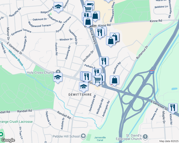 map of restaurants, bars, coffee shops, grocery stores, and more near 311 Lansdowne Road in Syracuse