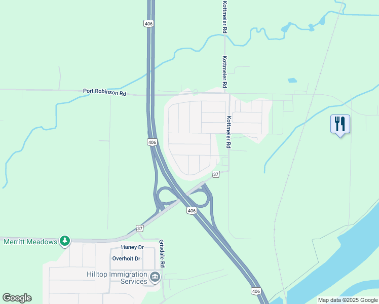 map of restaurants, bars, coffee shops, grocery stores, and more near 17 Vaughn Drive in Welland