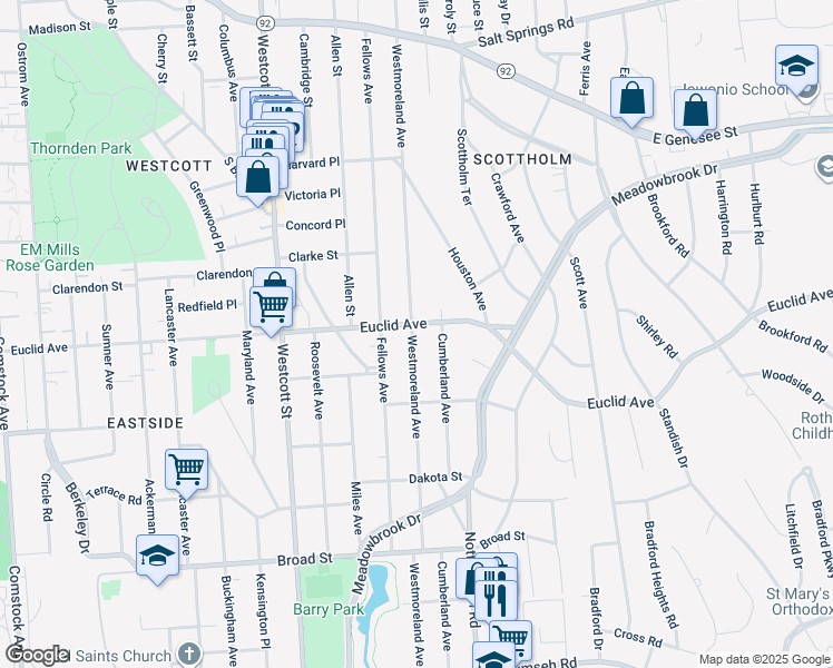 map of restaurants, bars, coffee shops, grocery stores, and more near 518 Cumberland Avenue in Syracuse