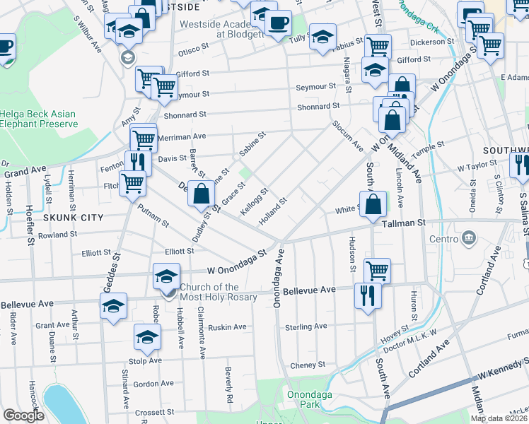map of restaurants, bars, coffee shops, grocery stores, and more near 328 Holland Street in Syracuse