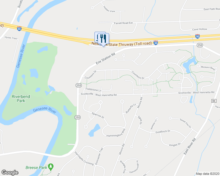 map of restaurants, bars, coffee shops, grocery stores, and more near 28 Trillium Lane in West Henrietta