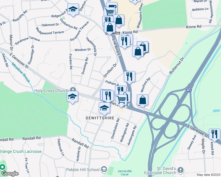 map of restaurants, bars, coffee shops, grocery stores, and more near 311 Lansdowne Road in Syracuse
