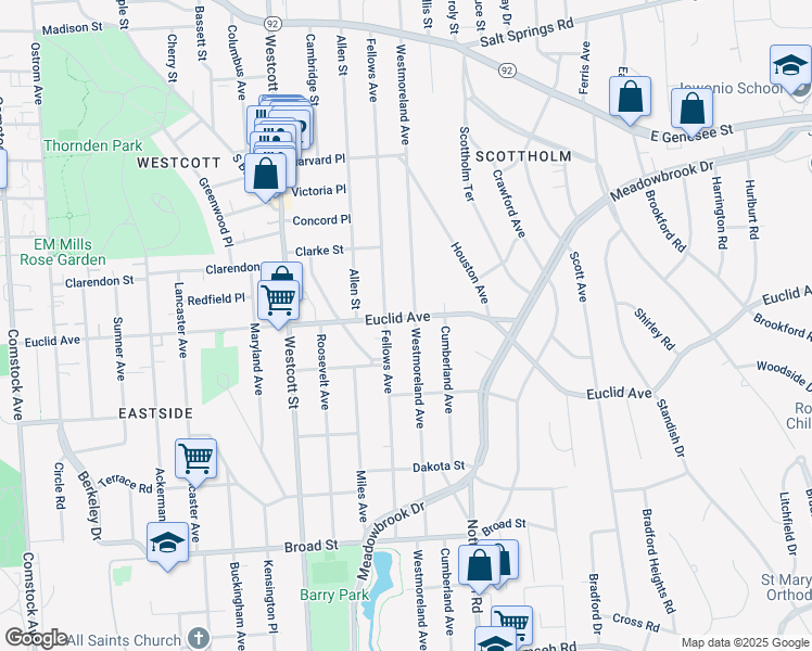 map of restaurants, bars, coffee shops, grocery stores, and more near 918 Westmoreland Avenue in Syracuse