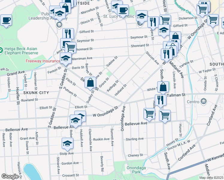 map of restaurants, bars, coffee shops, grocery stores, and more near 328 Holland Street in Syracuse