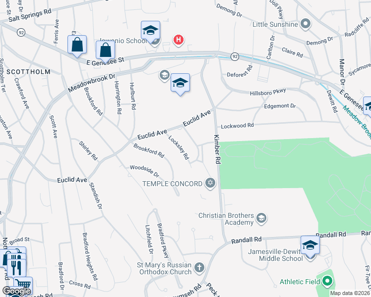 map of restaurants, bars, coffee shops, grocery stores, and more near 216 Locksley Road in Syracuse