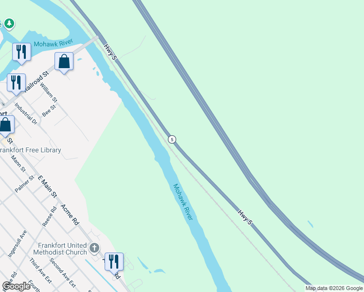 map of restaurants, bars, coffee shops, grocery stores, and more near 4021 New York 5 in Frankfort