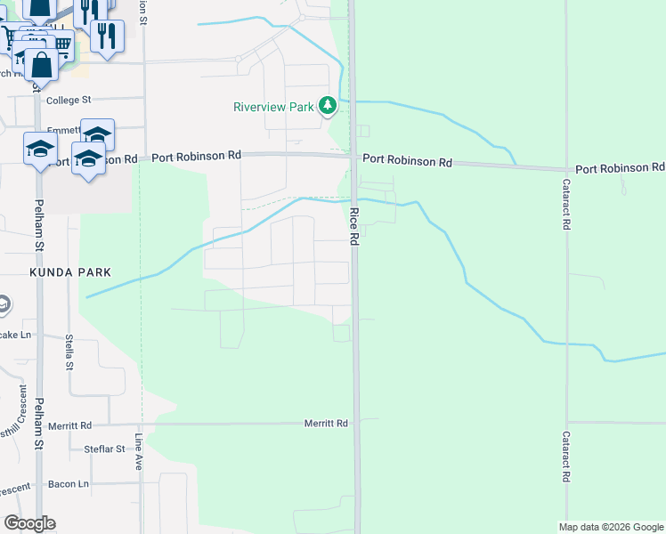 map of restaurants, bars, coffee shops, grocery stores, and more near 17 Rice Road in Welland