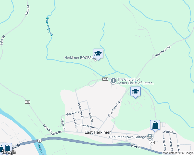 map of restaurants, bars, coffee shops, grocery stores, and more near 352 Gros Boulevard in Herkimer